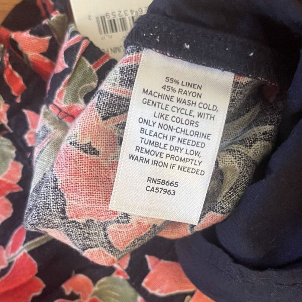 Caslon Floral Linen Blend Wide Leg Pants 2X Pull On Elastic Waist Coastal Summer - Picture 8 of 13